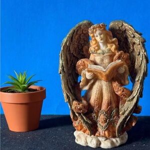 Vintage Elegant Angel Figurine with Book - Brown and Gold (resin)